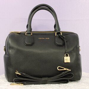 Michael Kors Black Pebbled Leather Satchel Crossbody Bag Gold Hardware